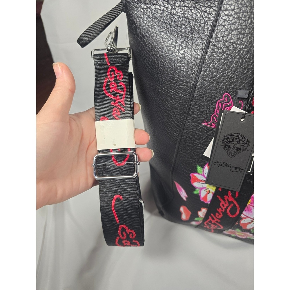 Y2k Ed Hardy Skull Black Floral Tote Bag Floral Skull Tattoo nwt Luggage - Picture 4 of 16
